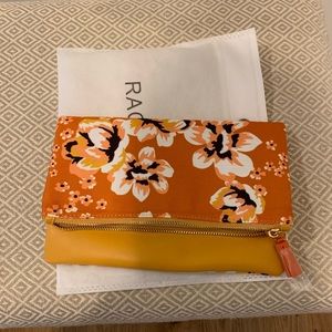 Rachel Pally Orange and Tan Floral Fold-Over Clutch New Without Tags